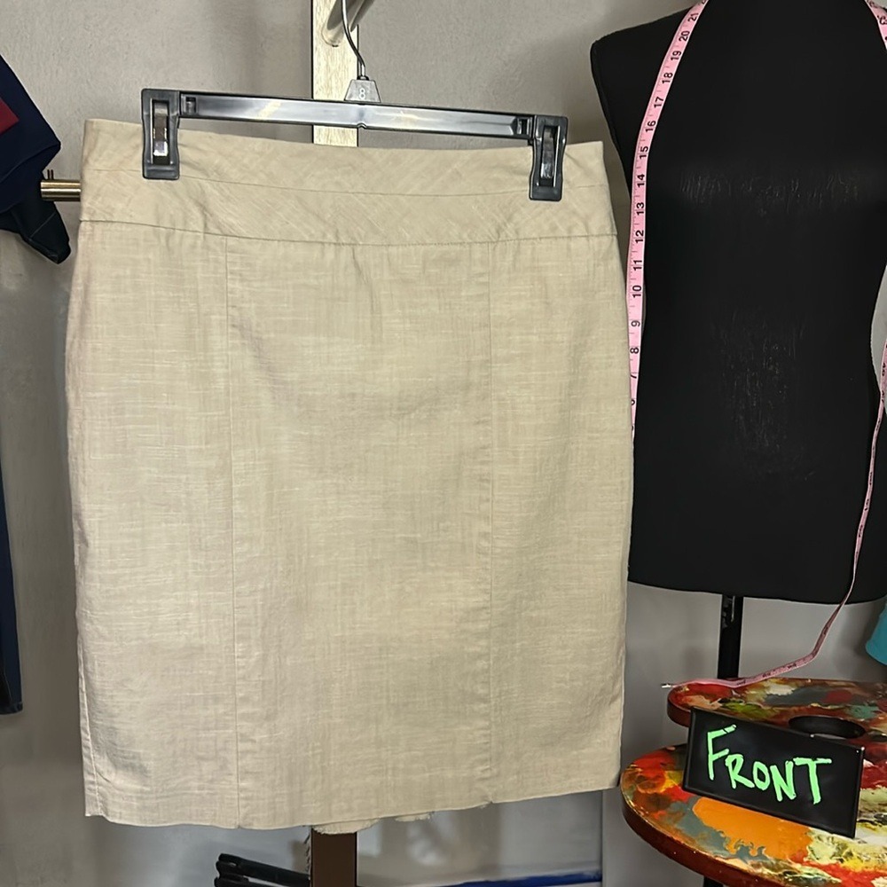 I.N. San Francisco Khaki Linen Midi-Business Skirt w/Ruffle detail in back - 11